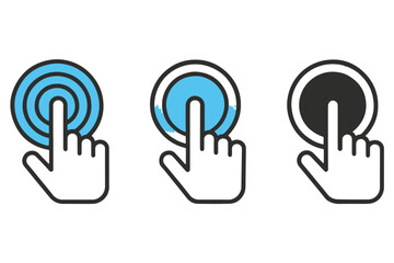 Wall Mural - Minimalist hand click icons in circular designs with bright tones, perfect for indicating digital actions or selection processes