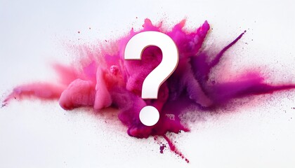 Poster - A vibrant explosion of pink powder with a question mark at the center, symbolizing curiosity and inquiry.