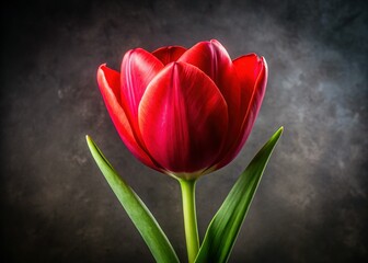 Macro Close-up of a Rosa Tulip Flower, Delicate Petals Against a Grey Background