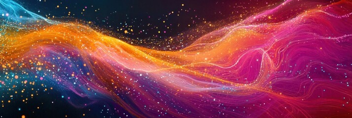 Leinwandbilder - Vibrant energy lines and dots representing active communication and dynamic data exchange in a digital landscape. Generative AI