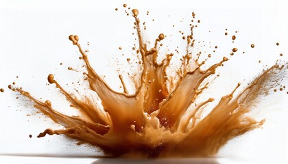Poster - A vibrant splash of brown liquid against a white background, showcasing dynamic movement and texture.