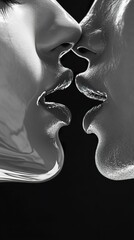 Poster - Passionate Kiss: A Black and White Portrait of Love and Intimacy