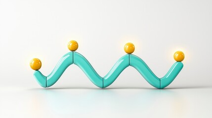 Poster - Abstract colorful wave sculpture with yellow spheres and turquoise elements on a clean minimalist background