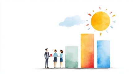 Poster - Business Team Collaborating on Growth Strategy with Colorful Bar Graph and Sunlight Concept Art