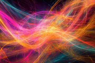 Fototapete - Vibrant energy lines and dots illustrating active communication and data exchange in a dynamic digital landscape. Generative AI
