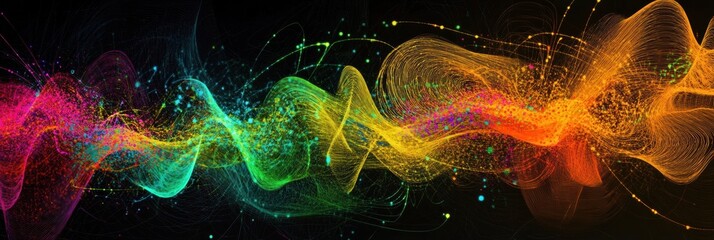 Fototapete - Vibrant energy flows visualize active communication and dynamic data exchange in a colorful abstract design. Generative AI