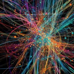 Aufkleber - Vibrant energy flows connect and communicate in a digital landscape of data exchange. Generative AI