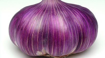 Wall Mural - Fresh Purple Garlic Bulb with Striped Skin on White Background