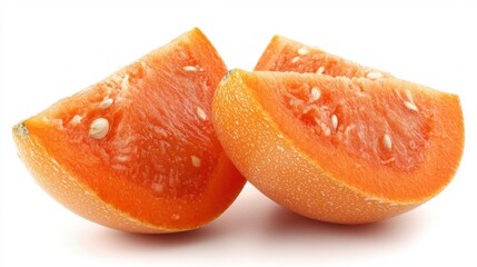 Wall Mural - Fresh and Vibrant Slices of Orange Melon on Clean White Background