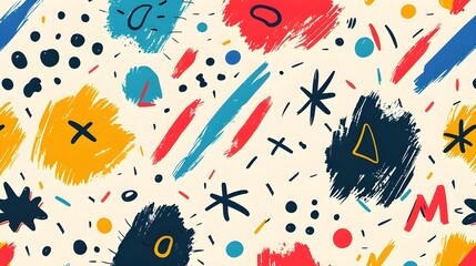 Poster - Playful abstract pattern with colorful brushstrokes and shapes