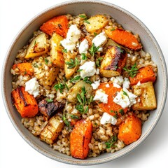 Sticker -  bowl of barley mixed with roasted carrots 