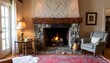 © Siti - Cozy Living Room Fireplace With Stone Mantel And Armchair