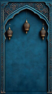 background with Islamic lantern ornaments on the right and left sides