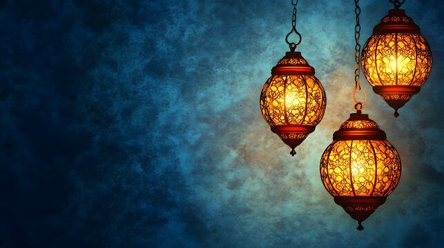 background with Islamic lantern ornaments on the right and left sides