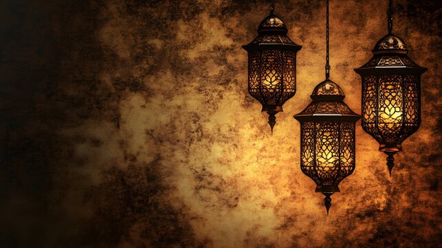 background with Islamic lantern ornaments on the right and left sides