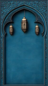 background with Islamic lantern ornaments on the right and left sides