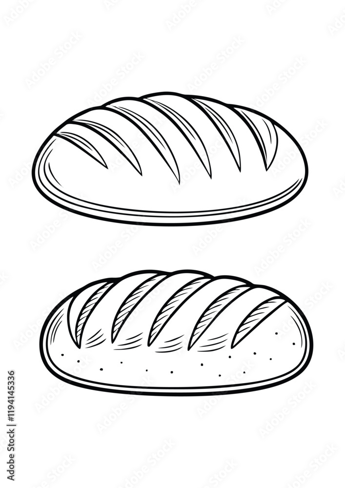 coloring page, simple black lineart illustration of a bread on white ...