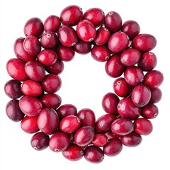 Wall Mural - Fresh Red Cranberries Arranged in a Circular Pattern on White Background