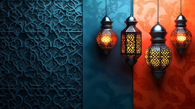 background with Islamic lantern ornaments on the right and left sides