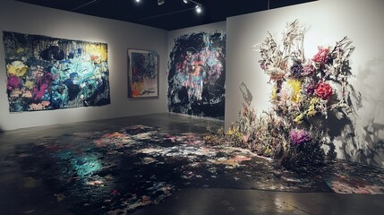 Wall Mural - Abstract Floral Art Installation: A Vivid Expression of Emotion