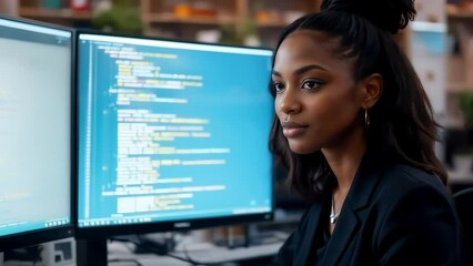 Focused Software Developer Working on Computer in Modern Office