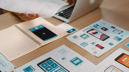 Aufkleber - hand focus of startup company employee present user interface prototype for mobile application to sm