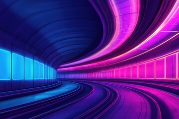 Poster - Dynamic light trails futuristic tunnel digital art neon environment wide angle vivid colors
