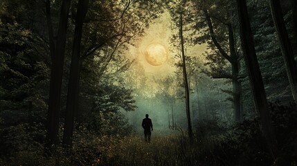 Canvas Print - Enigmatic Moonlit Forest Path: A Surreal Journey