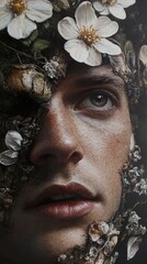 Wall Mural - Surreal Portrait: Man and Nature Unite in a Close-Up Masterpiece