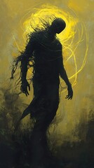 Canvas Print - Embracing the Darkness: A Surreal Figure in Golden Light