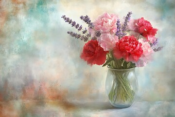 Wall Mural - A Bouquet of Peonies and Lavender in a Vase