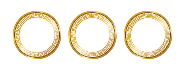 Wall Mural - greek circle pattern gold frame, round greek frame ornament, decoration elements vector illustration