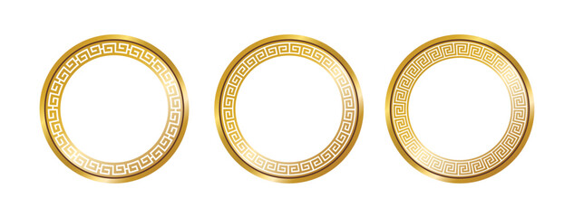 Wall Mural - greek circle pattern gold frame, round greek frame ornament, decoration elements vector illustration