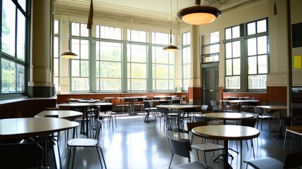 Canvas Print - Sunlit Cafeteria Interior: Modern Design and Architecture