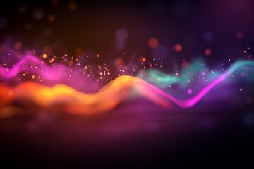 Fototapete - Vibrant multicolored digital waves move energetically across a dark backdrop, with glowing particles enhancing the feeling of constant motion and flow