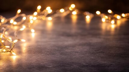 Poster - A minimalist background features glowing Christmas lights against a gray surface, enhancing a warm and inviting atmosphere perfect for festive gatherings
