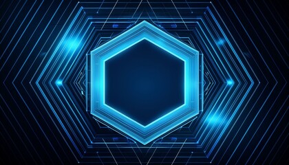 Poster - Abstract blue hexagon pattern frame on dark background with futuristic concept. Generated image
