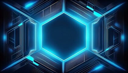 Poster - Abstract blue hexagon pattern frame on dark background with futuristic concept. Generated image