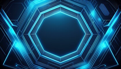 Poster - Abstract blue hexagon pattern frame on dark background with futuristic concept. Generated image