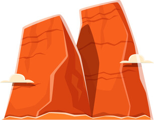 Poster - Letter M cowboy font, wild west typeface, western type, sheriff English alphabet. Cartoon vector abc character in shape of bold rocky desert landscape formations, featuring bright orange color