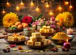 © Arnada - Diwali Festive Sweets: Mysore Pak, Sandesh, Ghevar - Indian Dessert Spread