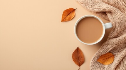 Canvas Print - Cozy autumn coffee scene with leaves and knitwear