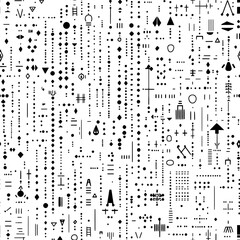 Poster - Minimalist line art pattern, simple shapes and lines in black on a white background, 80s retro design with neon accents, geometric patterns, and playful typography