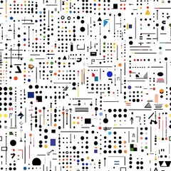 Poster - Minimalist line art pattern, simple shapes and lines in black on a white background, 80s retro design with neon accents, geometric patterns, and playful typography