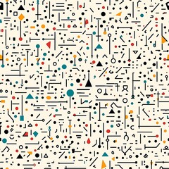 Poster - Minimalist line art pattern, simple shapes and lines in black on a white background, 80s retro design with neon accents, geometric patterns, and playful typography