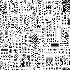 Poster - Minimalist line art pattern, simple shapes and lines in black on a white background, 80s retro design with neon accents, geometric patterns, and playful typography