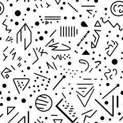 Poster - Minimalist line art pattern, simple shapes and lines in black on a white background, 80s retro design with neon accents, geometric patterns, and playful typography