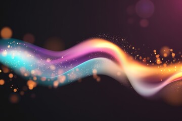 Aufkleber - A vibrant wave of neon colors flows elegantly across the dark background, harmonizing soft purples and teals with scattered bokeh lights, inviting dynamic energy