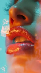 Wall Mural - Close-up Sensual Lips, Red Lipstick, Beauty Portrait