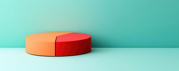 Poster - A colorful pie chart on a turquoise background, showcasing two segments in orange and red, representing data visualization.